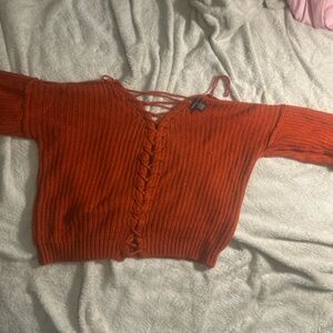 Audrey Ann V-Neck Sweater in Rich Orange